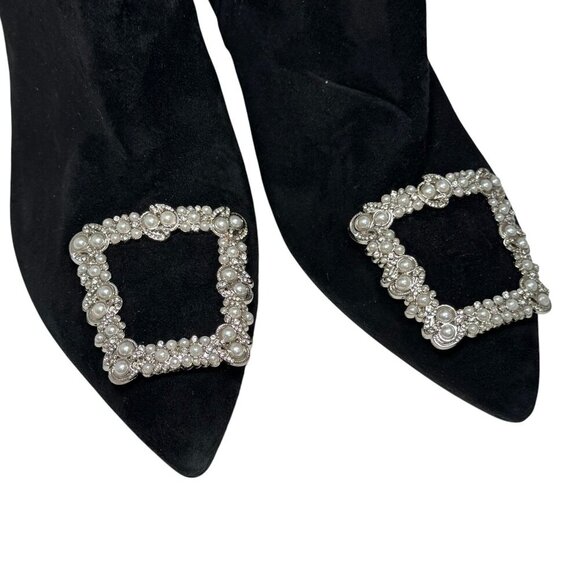 Sam Edelman Womens Ulissa Luster Ankle Bootie US 7 Black Suede Rhinestone Pearl - Picture 5 of 8